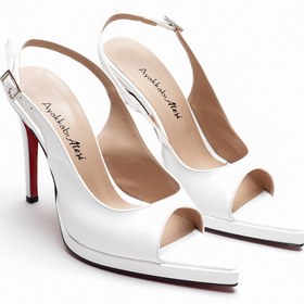 Resim Ayakkabı Ateşi Kadın Arka Açık Sivri Burun İnce Topuklu Platform Ayakkabı Hari Beyaz Rugan 