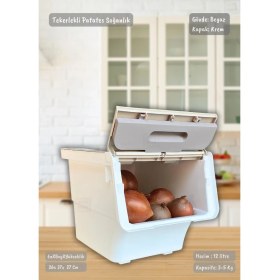 Resim Tekerlekli Sebzelik BPA Free Soğanlık Oyuncaklık Organizer Beyaz Krem 12 Lt 