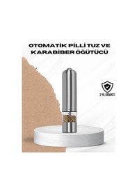 Resim Mey İthalat Tek Elle Kullanılan Otomatik Baharat Değirmeni Işıklı Sistem Gümüş 