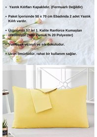 Resim Sarı Renkli Pamuklu Ranforce Kumaştan Yastık Kılıfı 2 Adet 