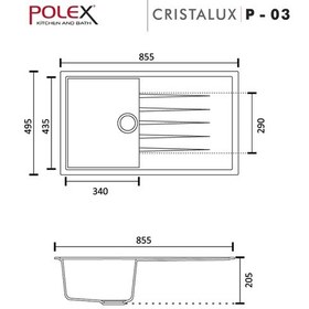 Resim Polex Cristalüx Granit Evye P-03 Toprak Tezgah Altı Ve Tezgah Üstü Mutfak Evyesi 85x49.5 CM 