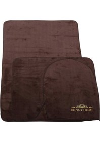 Resim Bonny Home Unicolor Düz Kahve 3lü Banyo Paspası Halısı Seti Kaymaz Kahverengi 