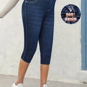 Resim taklit denim Artı Boyutu - Artı Boyutlu Kapri Pantolonu ile Sahte Denim Baskı Tasarımı 