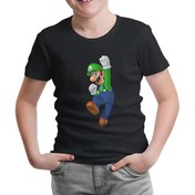 Resim Mario & Luigi - Luigi Siyah Çocuk Tshirt 