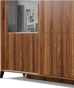 Resim Pasifichome Huga Sürgülü Gardırop Ceviz 120Cm / 2 Kapaklı Çekmeceli Dolap 