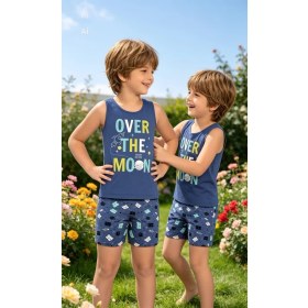 Resim NiCe İç Giyim Erkek Çocuk Uzay Temalı Lacivert Renk Atlet & Şort Yumuşak Pamuklu Penye Trend Pijama Takım 