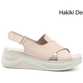 Resim Gönderi R Bej Cırt Bantlı Dolgu Topuk Hakiki Deri Comfort Sandalet Bej 