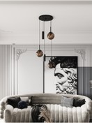 Resim avizade VİENNA Modern Siyah Metal Gövdeli 5'li Sarkıt Avize - 3 Bal Cam Küre 2 Led Spot, E27 Duy-G10 Duy 