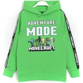 Resim Minecraft Adventure Mode Baskılı Unisex Çocuk 2 İp Hoodie Yeşil 