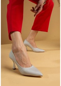 Resim Feles Kadeh Topuklu Kadın Stiletto Ayakkabı GÜMÜŞ 