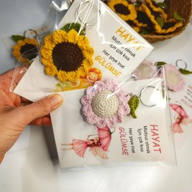 Resim Masal Gurumi Amigurumi Papatya Ayçiçeği Anahtarlık Nişan Düğün Hediyelik (Kartlı Pempe+Sarı Iki Adet Fiyatı) 