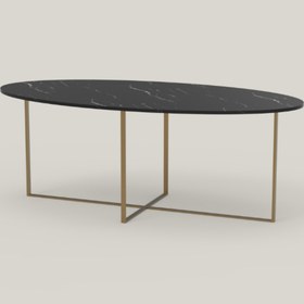 Resim BASIC Oval Pirinç TLEG Siyah Mermer Masa - Mat Koruma / 200x100 