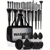 Resim 47 adet Yüz Makyaj Aracı Seti, 30 Makyaj Fırçası ve Yıkama Çantası ve 6 Büyük Makyaj Süngeri ve 3 Mini Makyaj Süngeri ve 3 Fan Şekilli Pudra Pufu ve 3 Parmak Pudra Pufu ve Yıkama Kasesi 