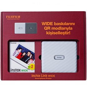 Resim Fujifilm Instax Link Wide Beyaz Akıllı Telefon Yazıcısı Bundle Box 