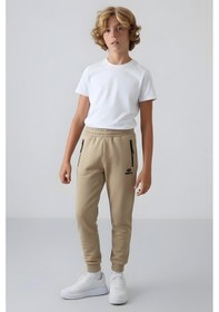 Resim Tommylife Koyu Bej Fermuarlı Standart Fit İnce Erkek Çocuk Eşofman Alt - 64042 Koyu Bej 