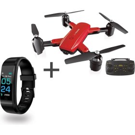 Resim Corby SD01 Air Master Katlanabilir Drone Kırmızı + PSSW01 Akıllı Bileklik Siyah 