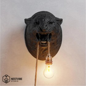 Resim Leopar Başlı Şık ve Modern Duvar Lambası Nestvibe Özel Seri 