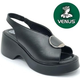 Resim Venüs Sigma Hakiki Deri Comfort Ortopedik Kadın Sandalet Siyah 