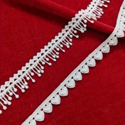 Resim Püsküllü Beyaz Polyester Nakışlı Dantel Kenar, 0.91 metre - Giyim ve El İşleri için Temel Dikiş & Örgü Aksesuarı 