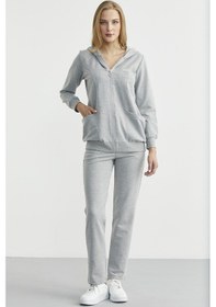 Resim Oversize Kapüşonlu Fermuarlı Eşofman Takım - Gri Gri 