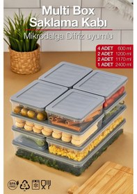 Resim Multi Box 9 Parça 4 Farklı Boy Saklama Kabı Seti - Dondurucu & Mikrodalga Uyumlu Gri 