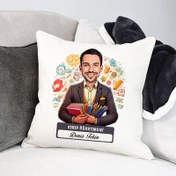 Resim En Başarılı Erkek Sınıf Öğretmeni Karikatürlü Yastık 