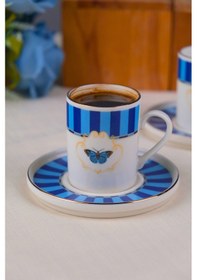 Resim Tabak Evi Porselen Butterfly Collection Altın Yaldızlı Kahve Fincanı 85cc Mavi 2 Li Çok Renkli 