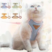 Resim 1 adet Lüks Yelek Tarzı Kedi Tasma ve Tasma Seti, Solunabilir Mesh Astar, Kaymaz Ayarlanabilir Uygunluk, 5-Fit Polyester Lider, İç Mekan Oyunları ve Dış Mekan Yürüyüşleri için Uygundur, Çoğu Küçük ve Orta Boy Kediler için Uygundur 
