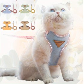 Resim 1 adet Lüks Yelek Tarzı Kedi Tasma ve Tasma Seti, Solunabilir Mesh Astar, Kaymaz Ayarlanabilir Uygunluk, 5-Fit Polyester Lider, İç Mekan Oyunları ve Dış Mekan Yürüyüşleri için Uygundur, Çoğu Küçük ve Orta Boy Kediler için Uygundur 