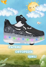 Resim ROCKY SPORT Nils Erkek Çocuk Patenli, Işıklı Rahat Siyah Spor Ayakkabı&Sneaker | Yeni Tarz Patenli Ayakkabı 