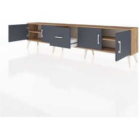 Resim Arges Tv Ünitesi 2 Raflı Tek Çekmeceli 4 Kapaklı 220x30x51 Çam-antrasit Antrasit - Atlas Çam 