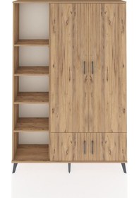 Resim Arges Dolap 6 Raflı 4 Kapaklı Tek Askılı 132x30x195 Çam-çam/çam Çam 