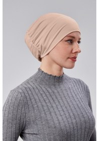 Resim Sonbaharmoda Kadın Tesettür Hazır Pratik Geçmeli Bone Lastikli Kaymaz Bej 