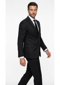 Resim Plus Scorpion Erkek Slim Fit Çift Düğme Çift Yırtmaçlı Blazer Ceket Premium Dokulu Kumaş Siyah 