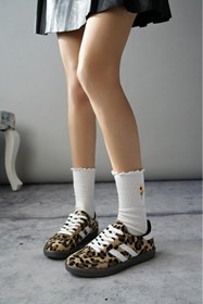 Resim Muggo Leopard Garantili Kadın Ortopedik Günlük Bağcıklı Yürüyüş Leopar Desenli Sneaker Spor Ayakkabı 