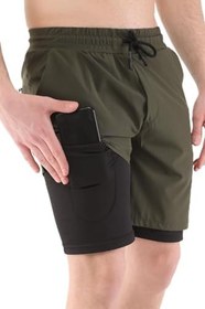 Resim Ghassy Co. Erkek Running Hızlı Kuruma Micropolyester Arka Fermuar Cepli Ve Havlu Halkalı Antrenman Futbol Fitness Kısa Taytlı Şort 