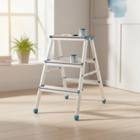 Resim 3+3 Çift Basamaklı Alüminyum Metal Merdiven 