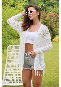 Resim Aqe Fashion Motif Detaylı Eteği Püsküllü Hırka Beyaz Beyaz 