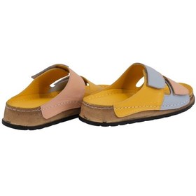 Resim Napa Shoes Hakiki Deri Renkli Bantlı Rahat Taban Günlük Kadın Terlik Napa-305 Sarı 