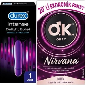 Resim Durex Intense Delight Bullet Titreşimli Vibratör + Okey Nirvana Uyarıcı Etkili Prezervatif 20 Li Set 