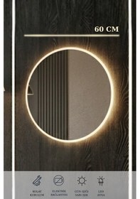 Resim Ege 60 Cm Led Aynalı, 2 Kapaklı Banyo Dolabı Seti, Seramik Lavabo Dahil, Led'li Beyaz 