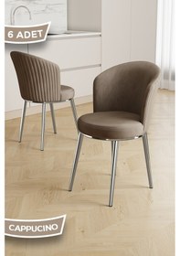 Resim Canisa Risa Serisi 6 Adet Cappucino Mutfak Sandalyesi Krom Kaplama Metal Ayak 1. Sınıf Babyface Kumaş Cappucino Sandalye Krom Ayak 