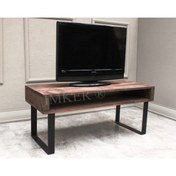 Resim IMKER HOME Masif Doğal Ahşap Çift Katlı Özel Tasarım Metal Ayaklı Tv Sehpası / Ünitesi 100cm 