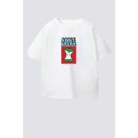 Resim Monila Erkek Çocuk Pamuklu Bisiklet Yaka Elma Baskılı T-Shirt 