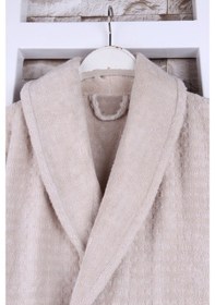 Resim Baveno Pamuk Jakarlı Bej Şalyaka Bornoz 