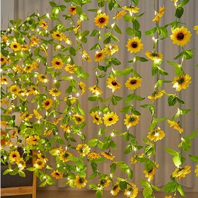 Resim 20/50/100 LED Güneş Çiçeği Peri Işıkları, 2/5/10M Pil ile Çalışan Plastik Çiçek Temalı Dize Işıklar, Düğün, Noel, Cadılar Bayramı, Ev Mutfak Yatak Odası Parti Duvar Oda Dekoru, Anahtar Kontrolü, Fiş Yok 