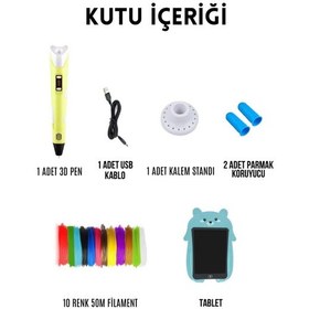 Resim Sarı 3D Kalem & Mavi Tavşan Grafik Panda Tablet Seti – 50 Metre Filament ve USB Kablo 