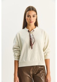 Resim Shade Kadın Fular Detaylı Pamuklu Ottoman Sweatshirt 6931 60283689 - Bej 