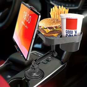 Resim 3'ü 1 Arada Ayarlanabilir Araba Bardak Tutucu Tepsisi & Telefon Tutucu - Kamyonlar için Genişletilebilir Tablet Standı, 10.16cm-30.48cm Cihazlara Uyar 