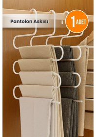 Resim Beyaz 5 Bölmeli Metal Elbise Ve Pantolon Askısı - Giysi Eşarp Fular Düzenleyici Askı Beyaz 